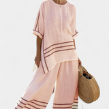 Linnen set met gestreepte top en wijde broek voor zomerse dagen