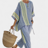 Linnen set met oversized pasvorm en streepdetaillering