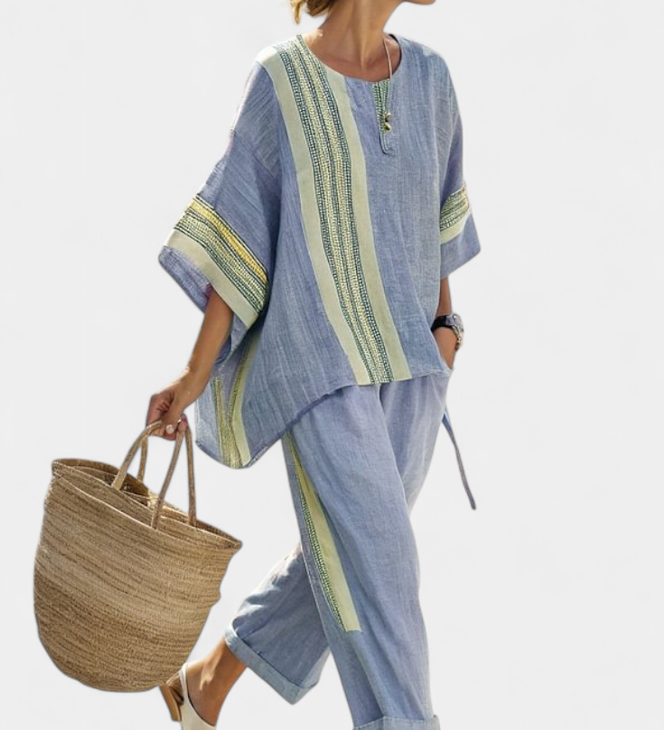 Linnen set met oversized pasvorm en streepdetaillering