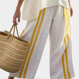 Linnen set met gele strepen en oversized blouse
