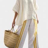 Linnen set met gele strepen en oversized blouse