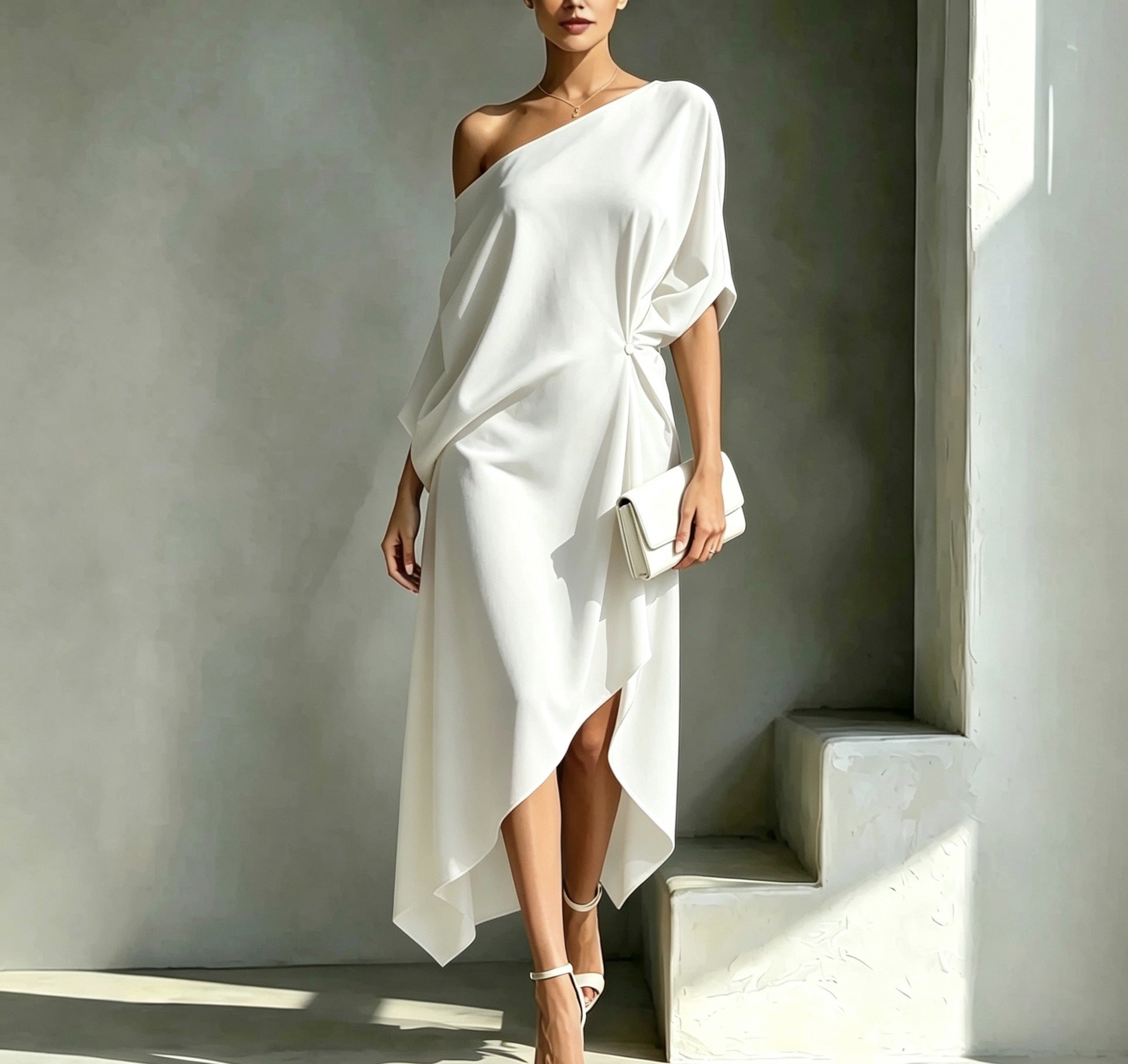 Amélie | Elegante One-Shoulder Jurk met Drapering