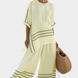 Linnen set met gestreepte top en wijde broek voor zomerse dagen