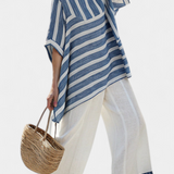 Linnen set met blauwe strepen en oversized pasvorm