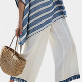 Linnen set met blauwe strepen en oversized pasvorm