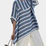 Linnen set met blauwe strepen en oversized pasvorm