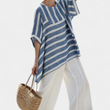 Linnen set met blauwe strepen en oversized pasvorm