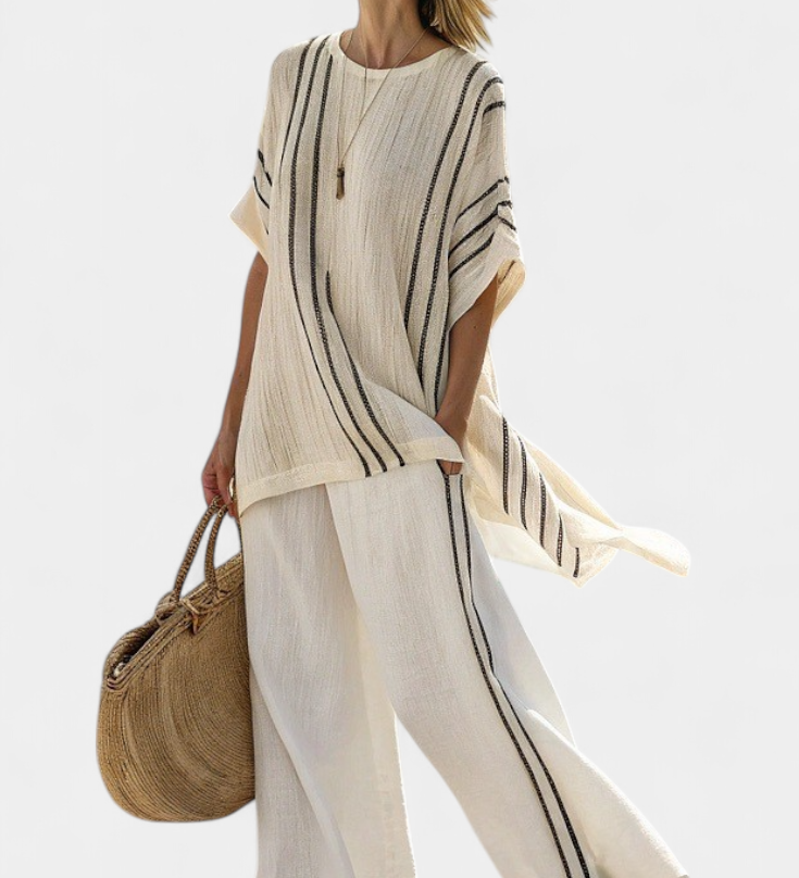 Linnen Set met Oversized Pasvorm en Contraststrepen
