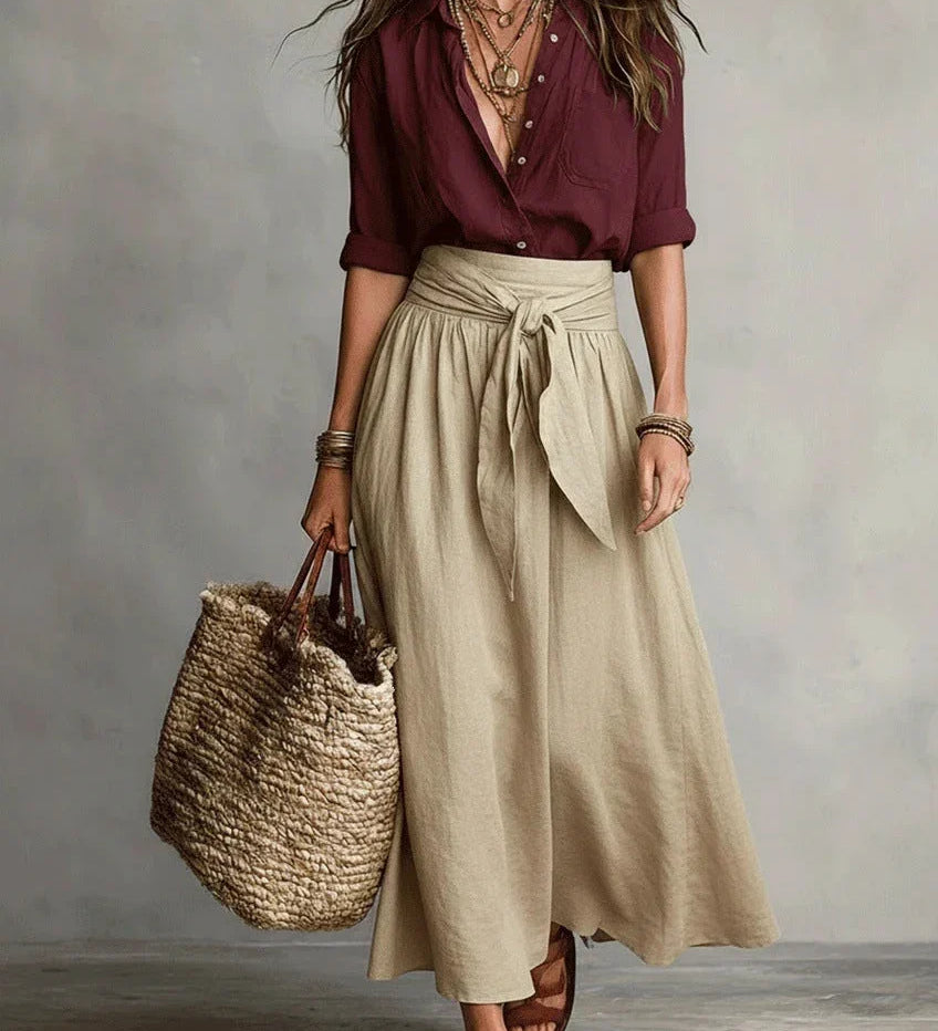 Vida Conjunto Elegante de Dos Piezas con Blusa Negra y Falda Midi