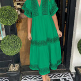 Wendelien | Maxi jurk met V-hals en geborduurde details in bohemian stijl