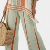 Linnen Set met Levendige Strepen en Asymmetrische Blouse