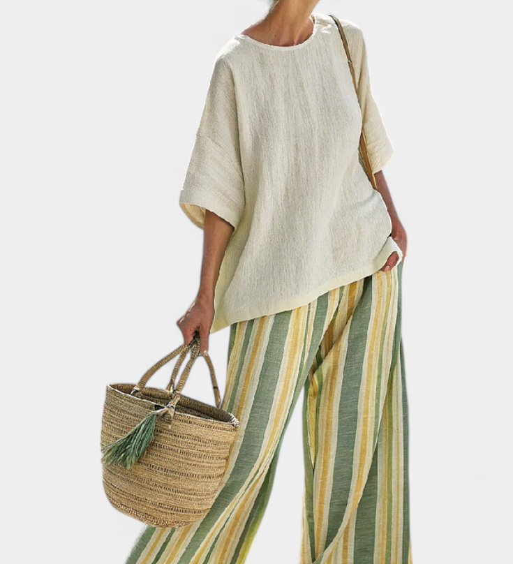 Linnen set met gestreepte print en oversized pasvorm
