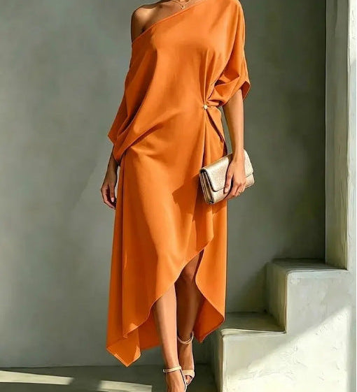 Amélie | Elegante One-Shoulder Jurk met Drapering