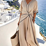 Jurk met elegante V-hals en flatterende taille-draping