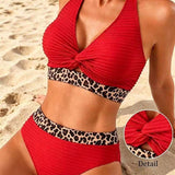 Bikini Geribbeld Leopard Kleurblok