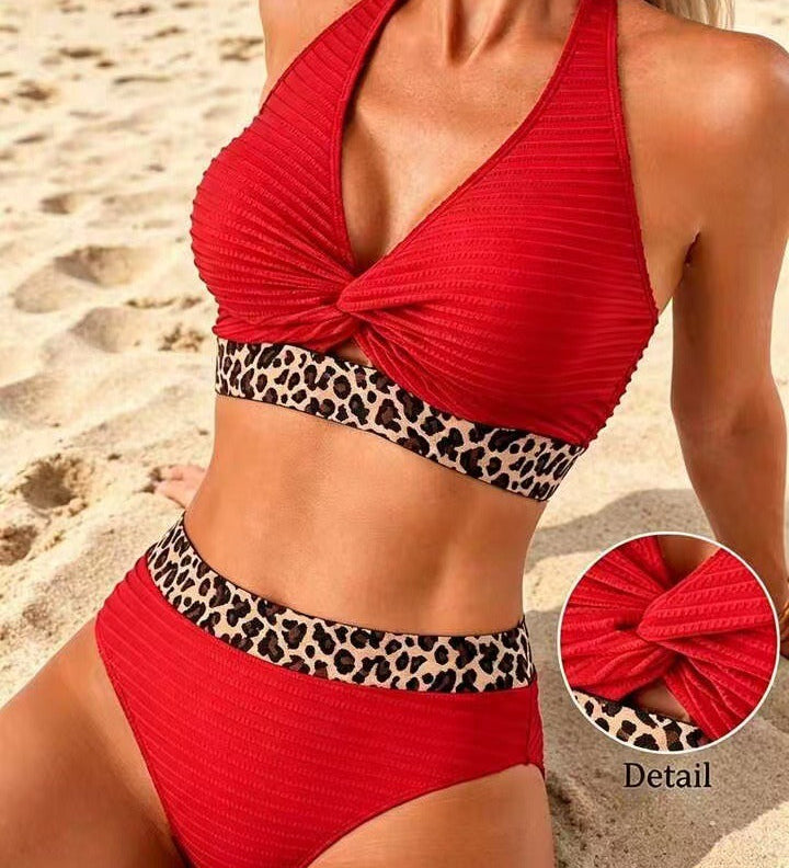 Bikini Geribbeld Leopard Kleurblok