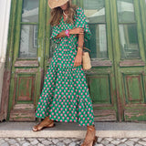 Maxi jurk met V-hals en bohemian print voor zomerse elegantie