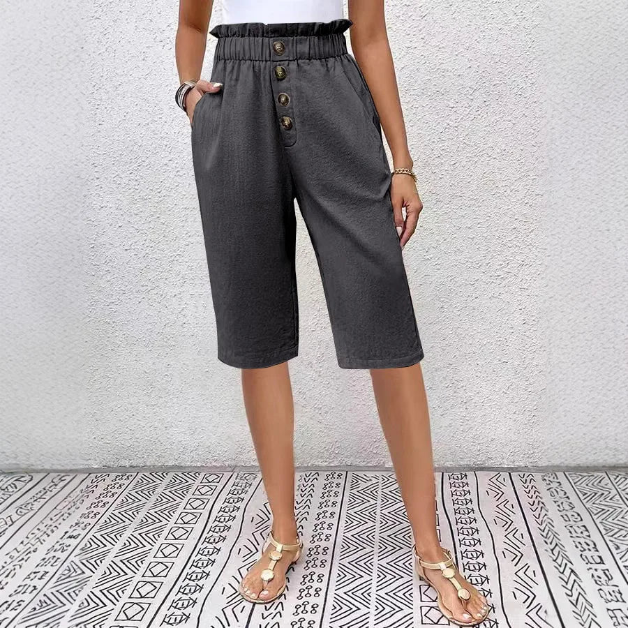 Bermuda met linnenmix en knoopsluiting voor zomerse dagen