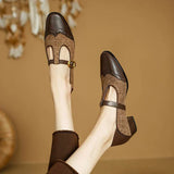 Leren schoenen met T-band, gouden gesp en vintage uitstraling