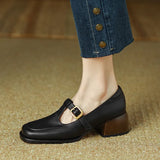 T-bandschoenen met vierkante neus en stabiele hak voor vintage look