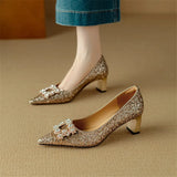 Glitter Pumps met kristallen gesp en comfortabele blokhak