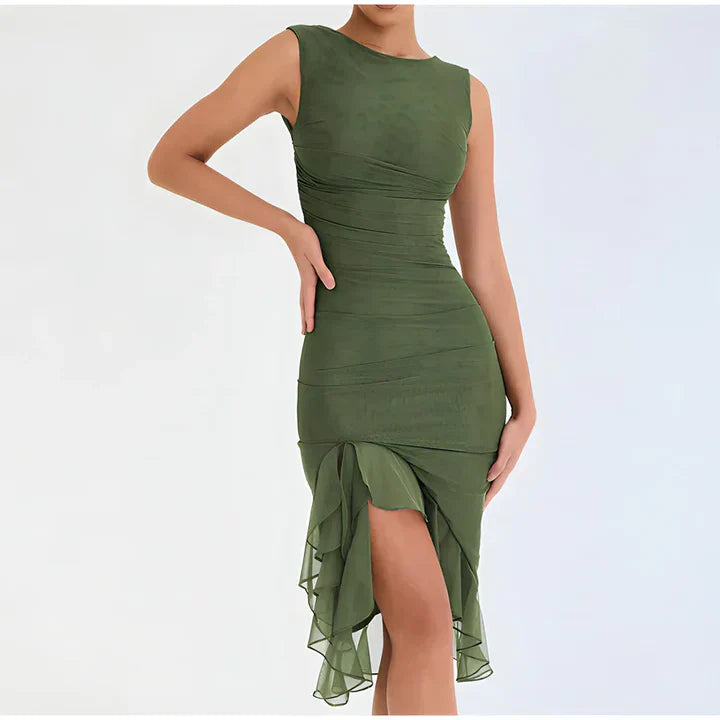 Liane | Midi jurk met ruches en tijdloze elegantie