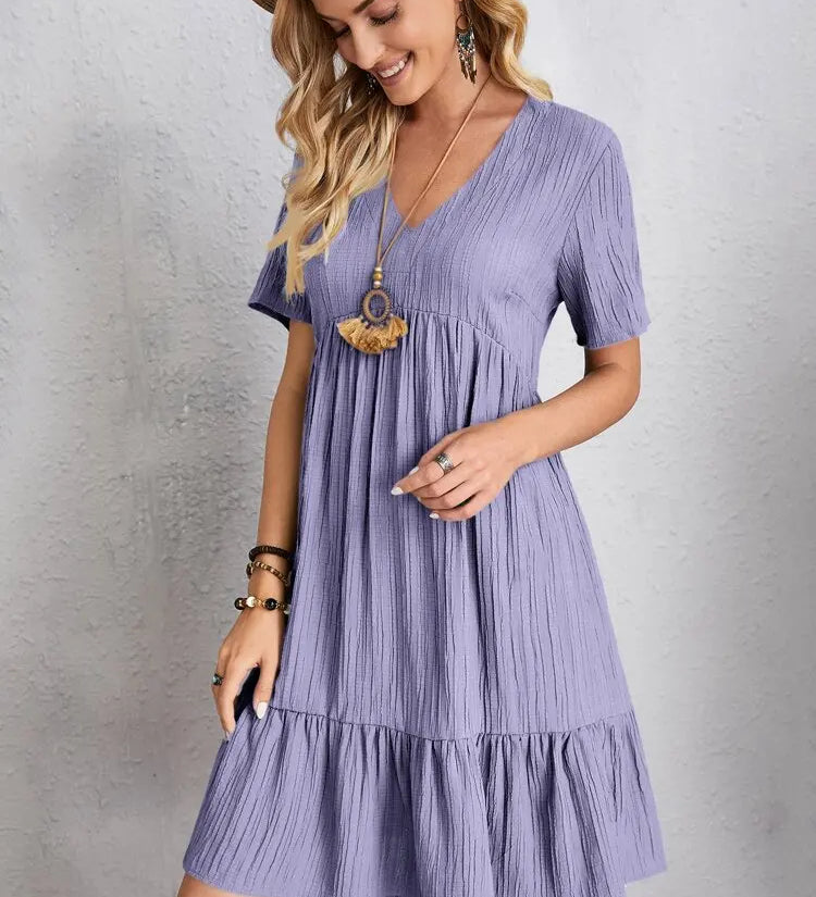 Esme | Zomerjurk met V-hals en speelse ruches voor elegante dagen