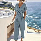 Twee-delige set met wrap-top en getailleerde broek