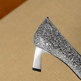 Glitter Pumps met kristallen gesp en comfortabele blokhak