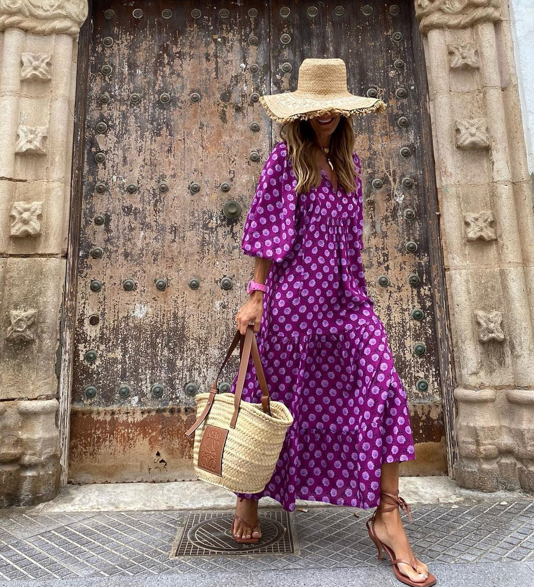 Maxi jurk met V-hals en bohemian print voor zomerse elegantie
