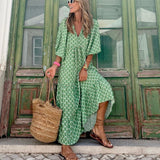 Maxi jurk met V-hals en bohemian print voor zomerse elegantie