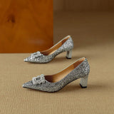 Glitter Pumps met kristallen gesp en comfortabele blokhak
