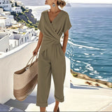 Twee-delige set met wrap-top en getailleerde broek