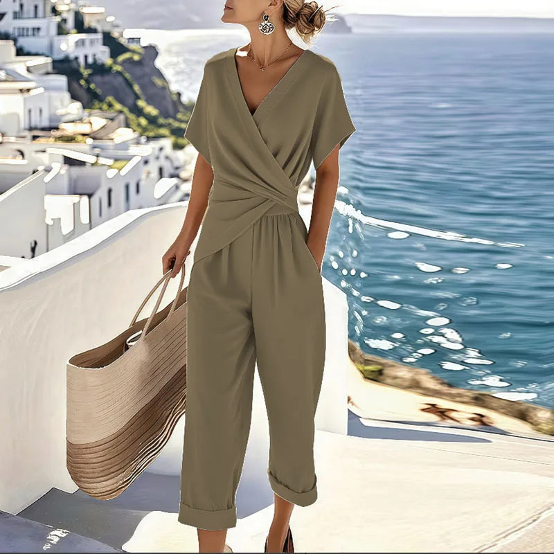 Twee-delige set met wrap-front top en getailleerde taille