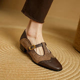 Leren schoenen met T-band, gouden gesp en vintage uitstraling