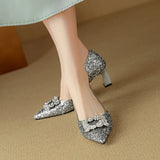Glitter Pumps met kristallen gesp en comfortabele blokhak