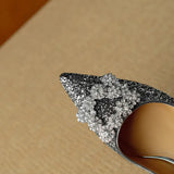 Glitter Pumps met kristallen gesp en comfortabele blokhak