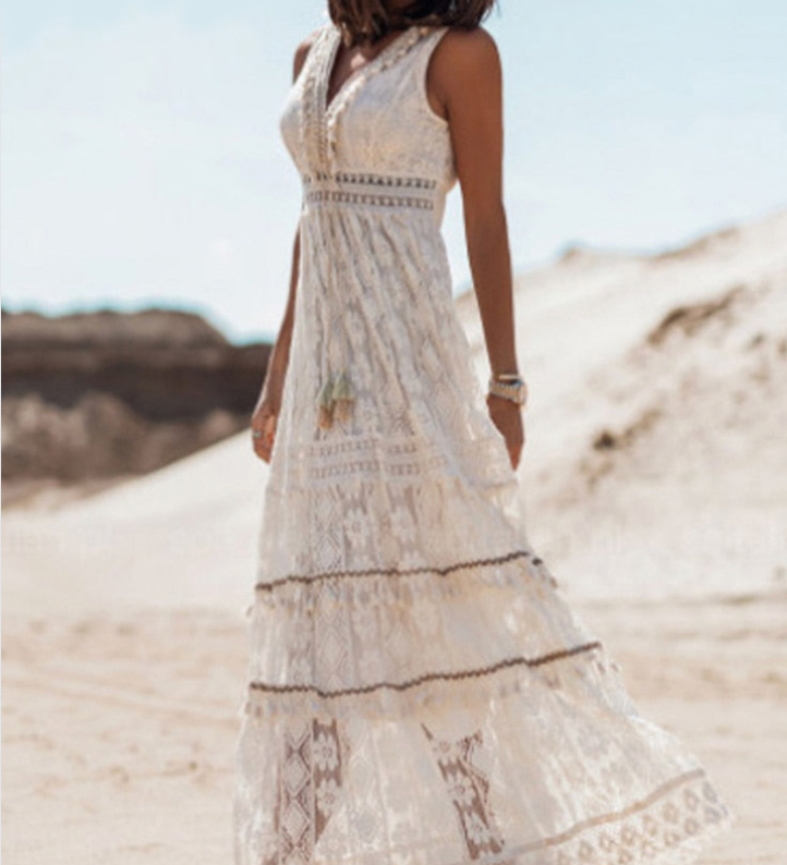 Guusje | Boho jurk met kanten details en luchtige pasvorm