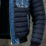 Daniël | Gewatteerde jas met denim details en stijlvol silhouet