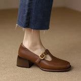 T-bandschoenen met vierkante neus en stabiele hak voor vintage look