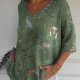 Top met natuurprint en zachte gebreide stof