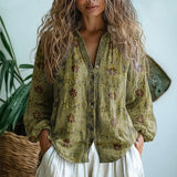 Blouse met bladprint en boho look voor vrouwelijke elegantie