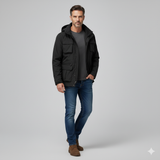 Winterjas met militaire details en weerbestendige afwerking