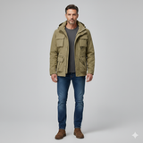 Winterjas met militaire details en weerbestendige afwerking
