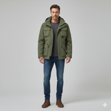 Winterjas met militaire details en weerbestendige afwerking