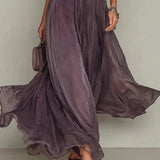 Fabiola | Paarse chiffon maxi-jurk met kanten details