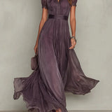 Fabiola | Paarse chiffon maxi-jurk met kanten details