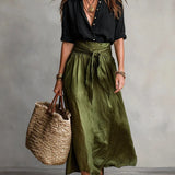 Vida Conjunto Elegante de Dos Piezas con Blusa Negra y Falda Midi