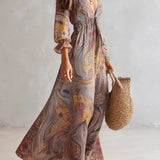 Laura | Chiffon maxi-jurk met paisleyprint en V-hals