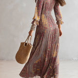 Laura | Chiffon maxi-jurk met paisleyprint en V-hals